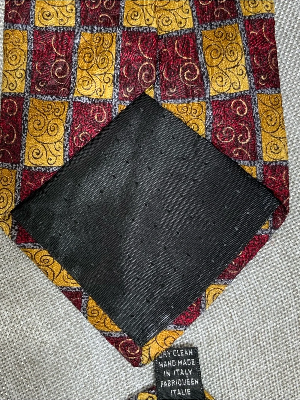Silk Necktie Made in Italy - Burgundy Gold Checkered
